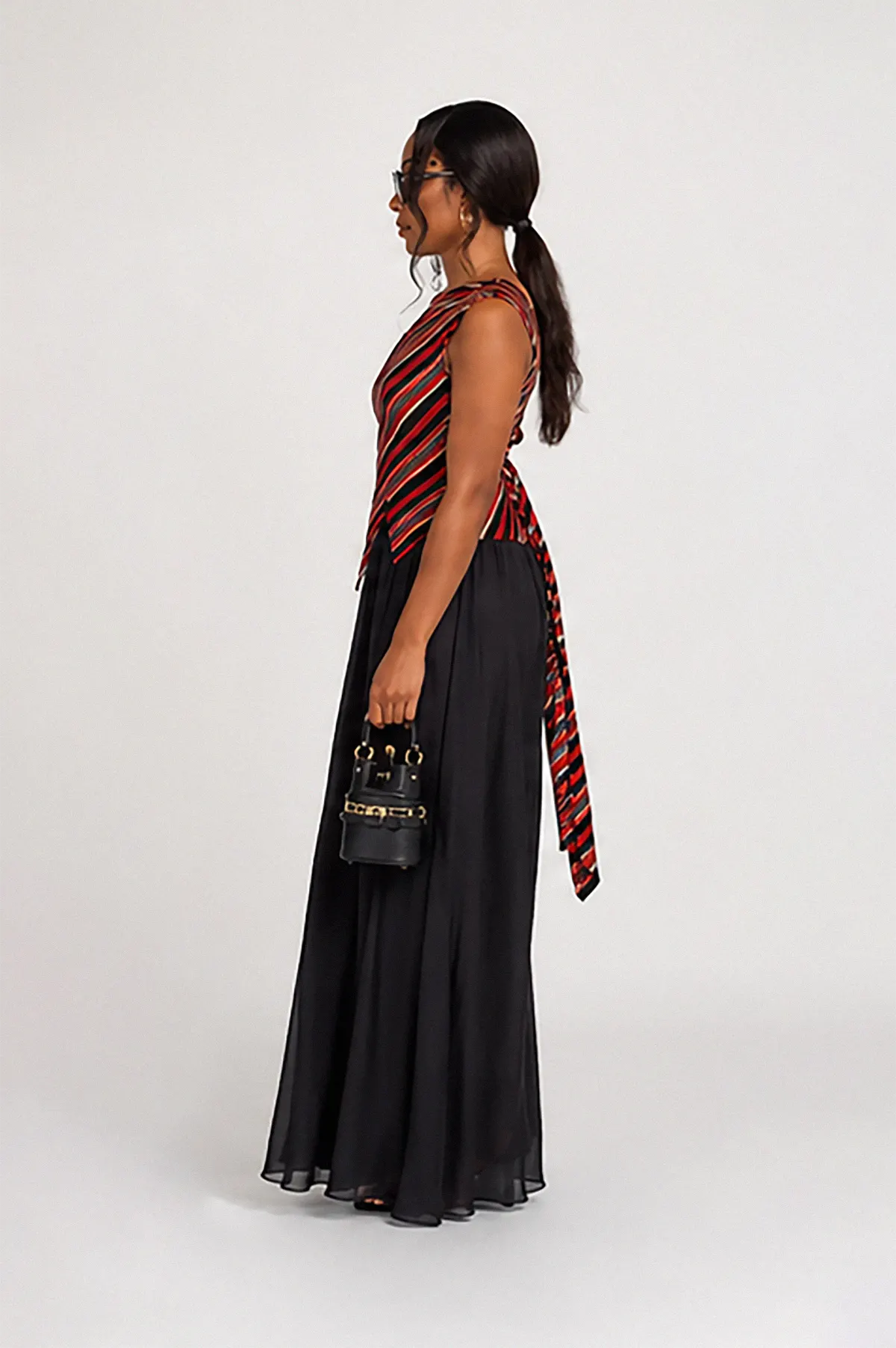 Contrast Stripe Black Maxi Dress