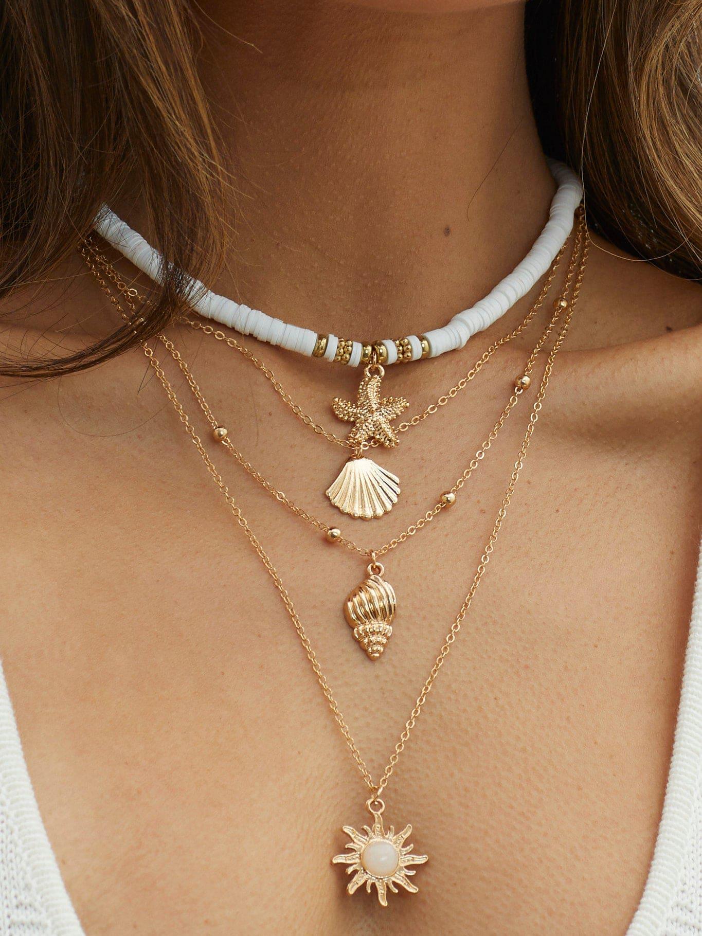 South Pacific Muschel-Seestär Multi-Layer Goldkette