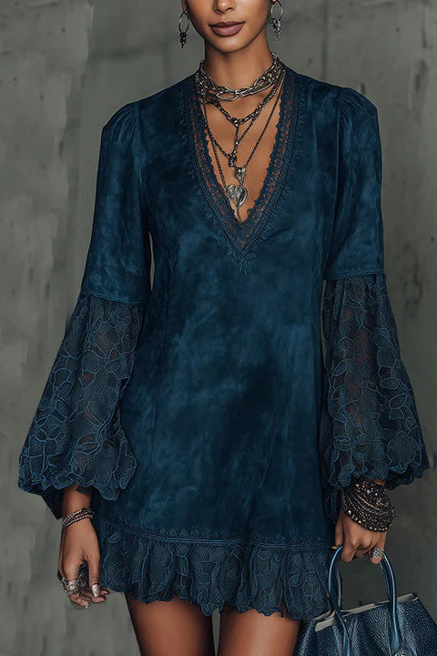 Grace Blummen Applikatioun Short Sleeve Midi Kleed