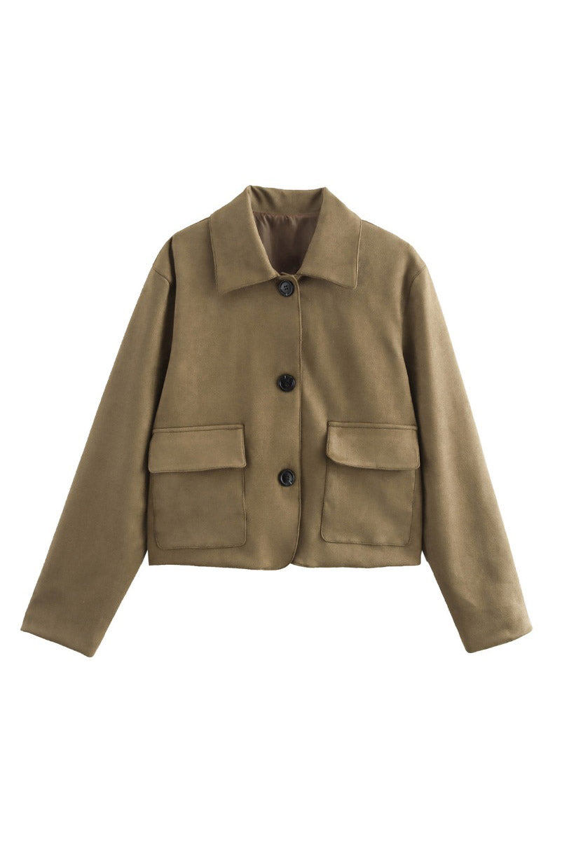 Veste en cuir suédé fendu avec poche