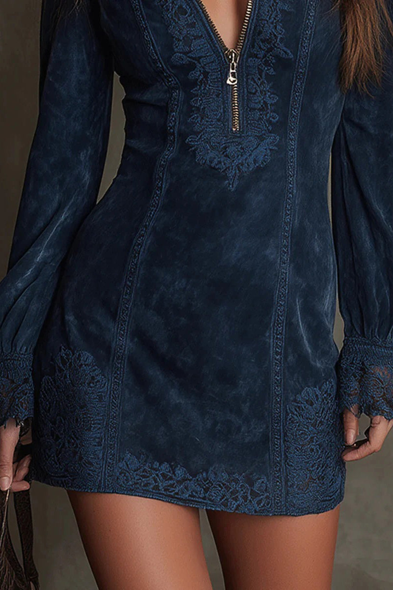 Grace Floral Appliqué Korte Mouw Midi Jurk