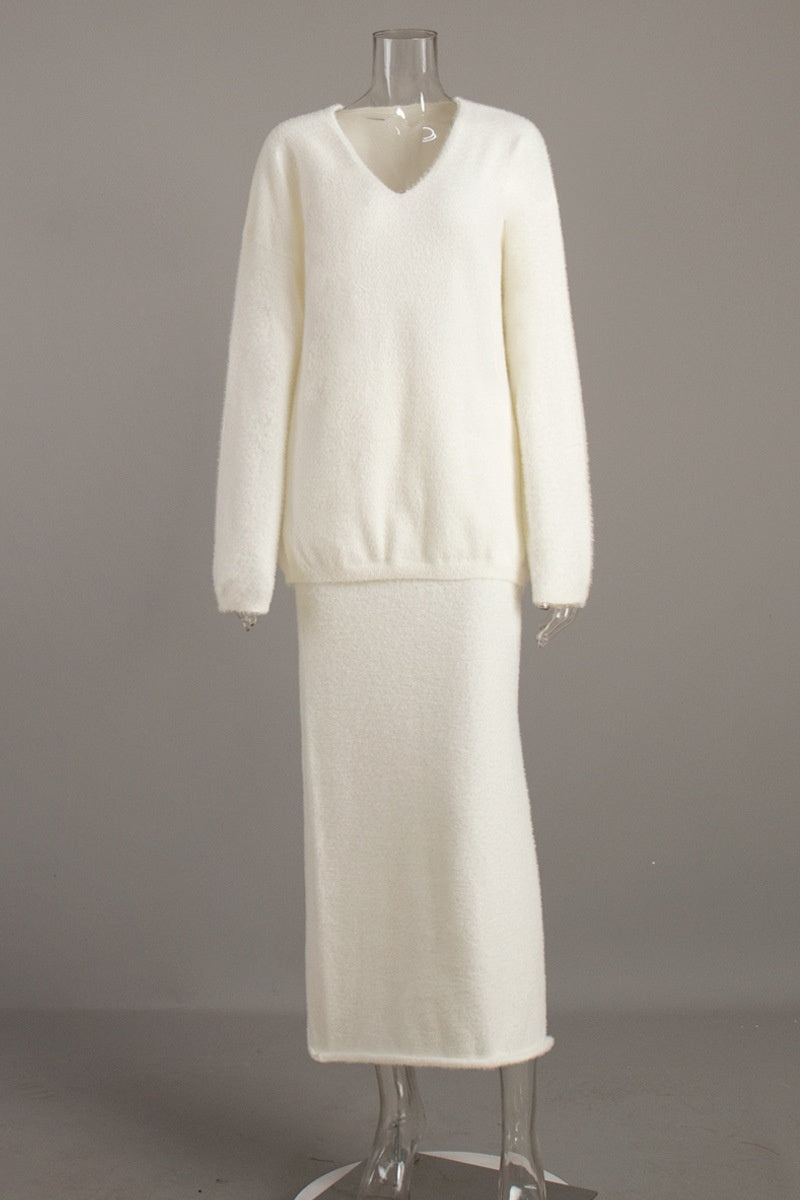 סט ברברה עם צווארון V עם שרוולים ארוכים