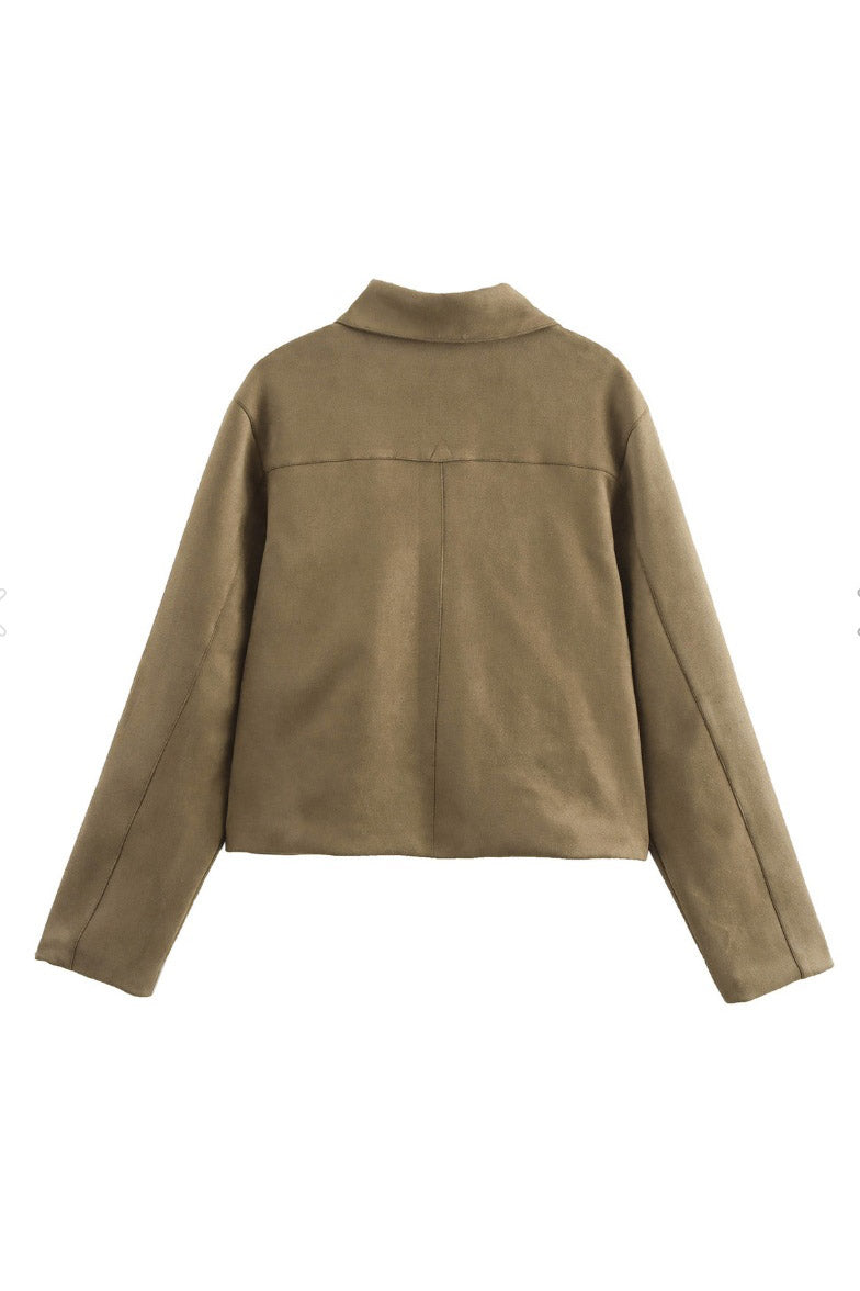 Veste en cuir suédé fendu avec poche