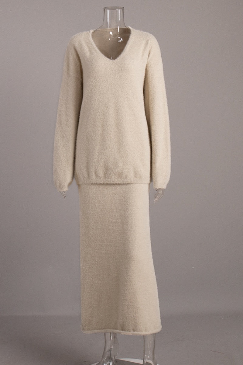 סט ברברה עם צווארון V עם שרוולים ארוכים