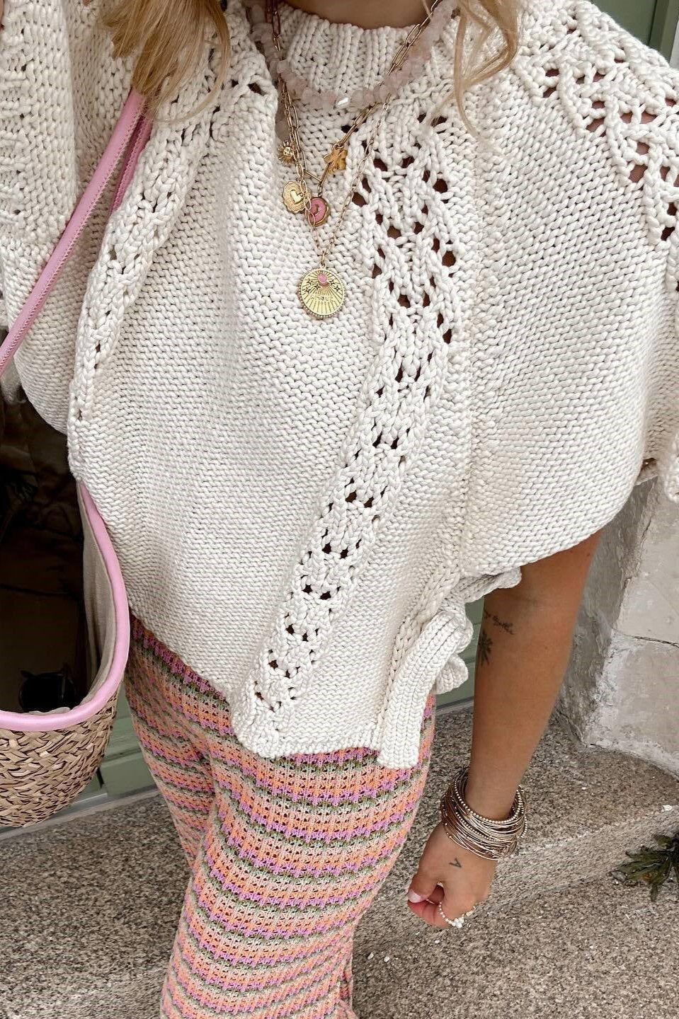 סוודר נשים חלול סרוג שרוכים