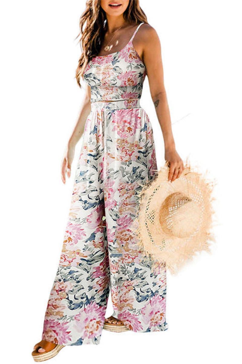 Set di pantaloni a due pezzi floreale boho in turchese