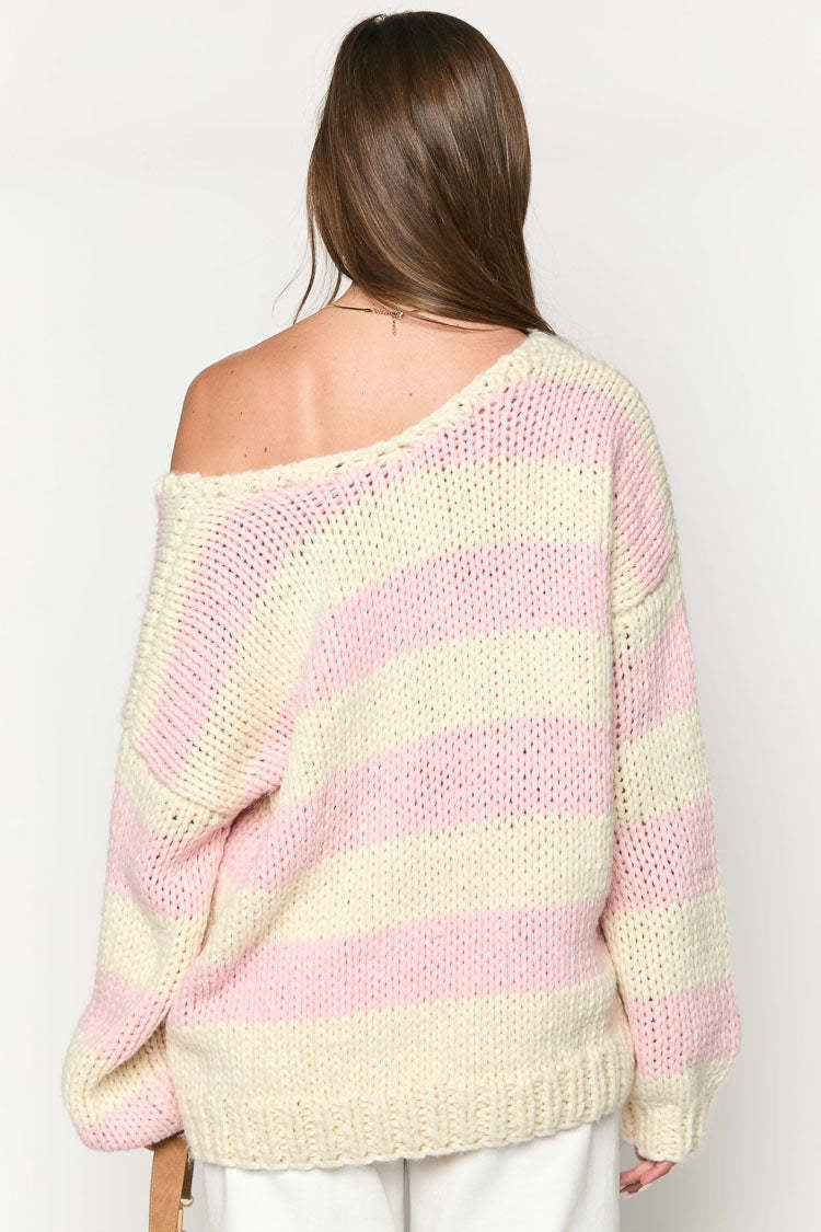 Off-shoulder gestreepte trui