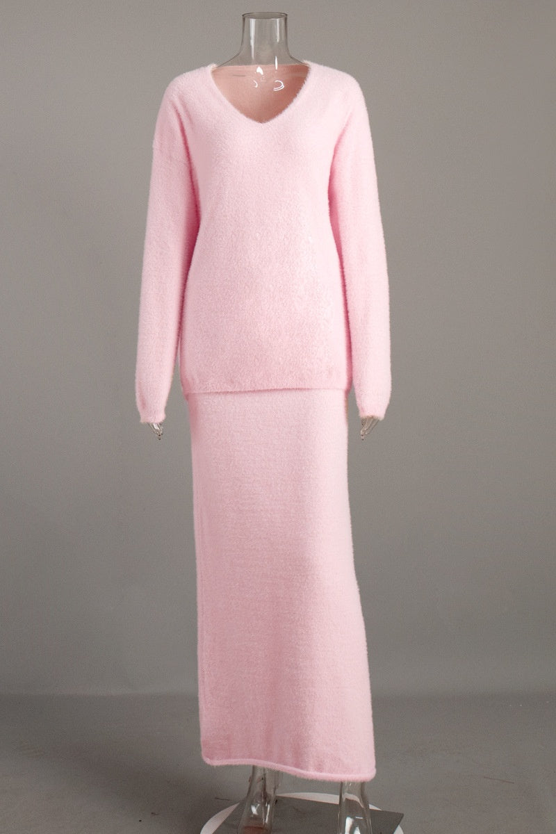 סט ברברה עם צווארון V עם שרוולים ארוכים