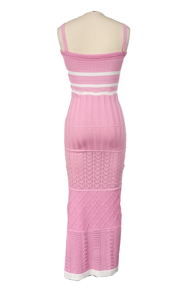 Abito lungo con spacchi traforati in maglia Esther