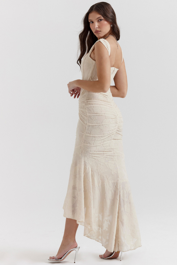 Vestido Maxi Corset Fruncido Octavie en Beige