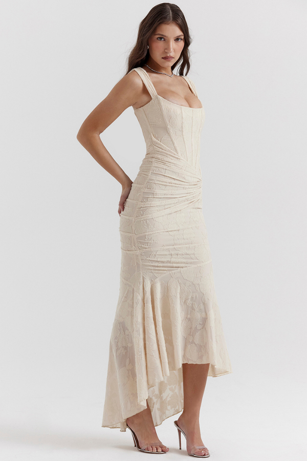 Vestido Maxi Corset Fruncido Octavie en Beige