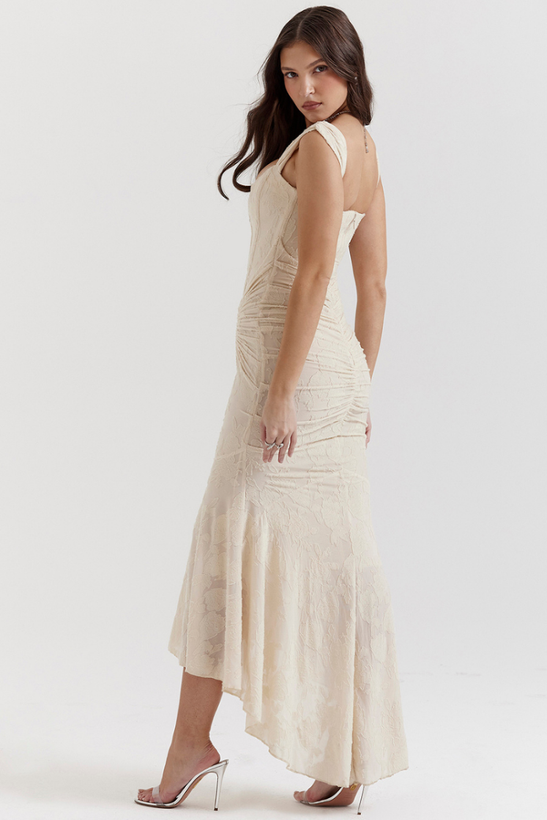 Vestido Maxi Corset Fruncido Octavie en Beige