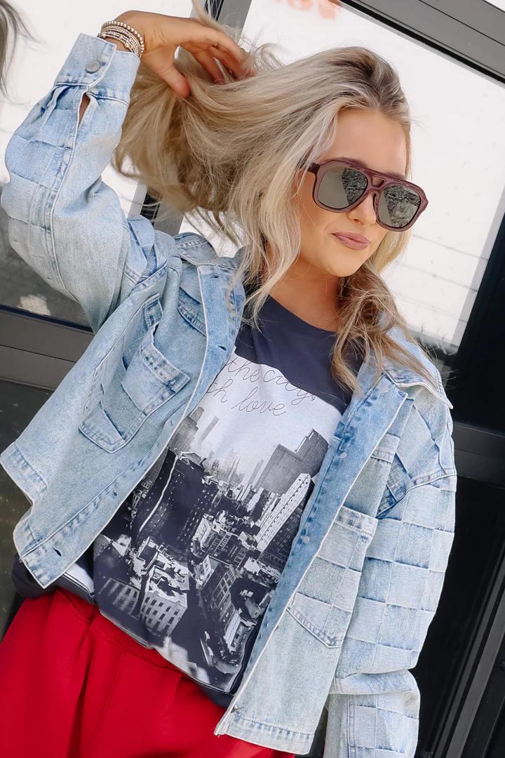 Patchwork Print Denim Cropped Jacket
