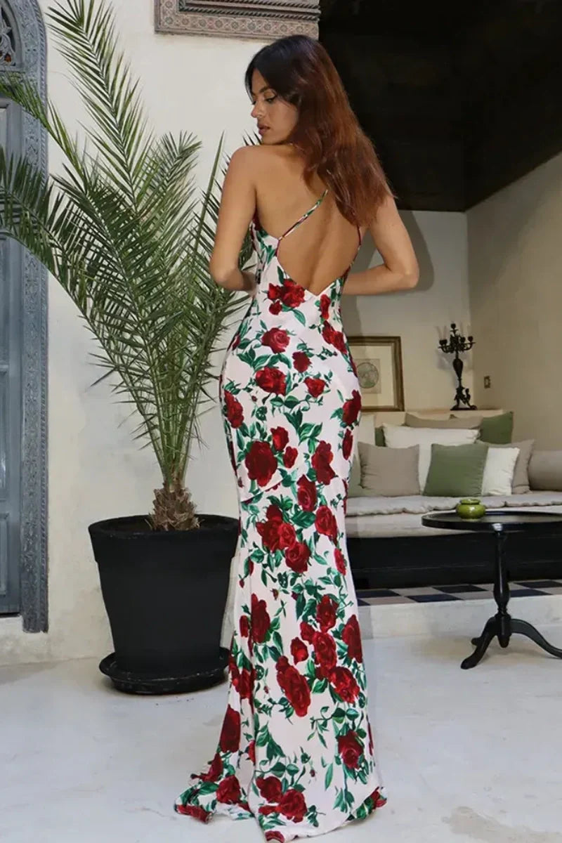 Floral Print Backless Maxi Dress