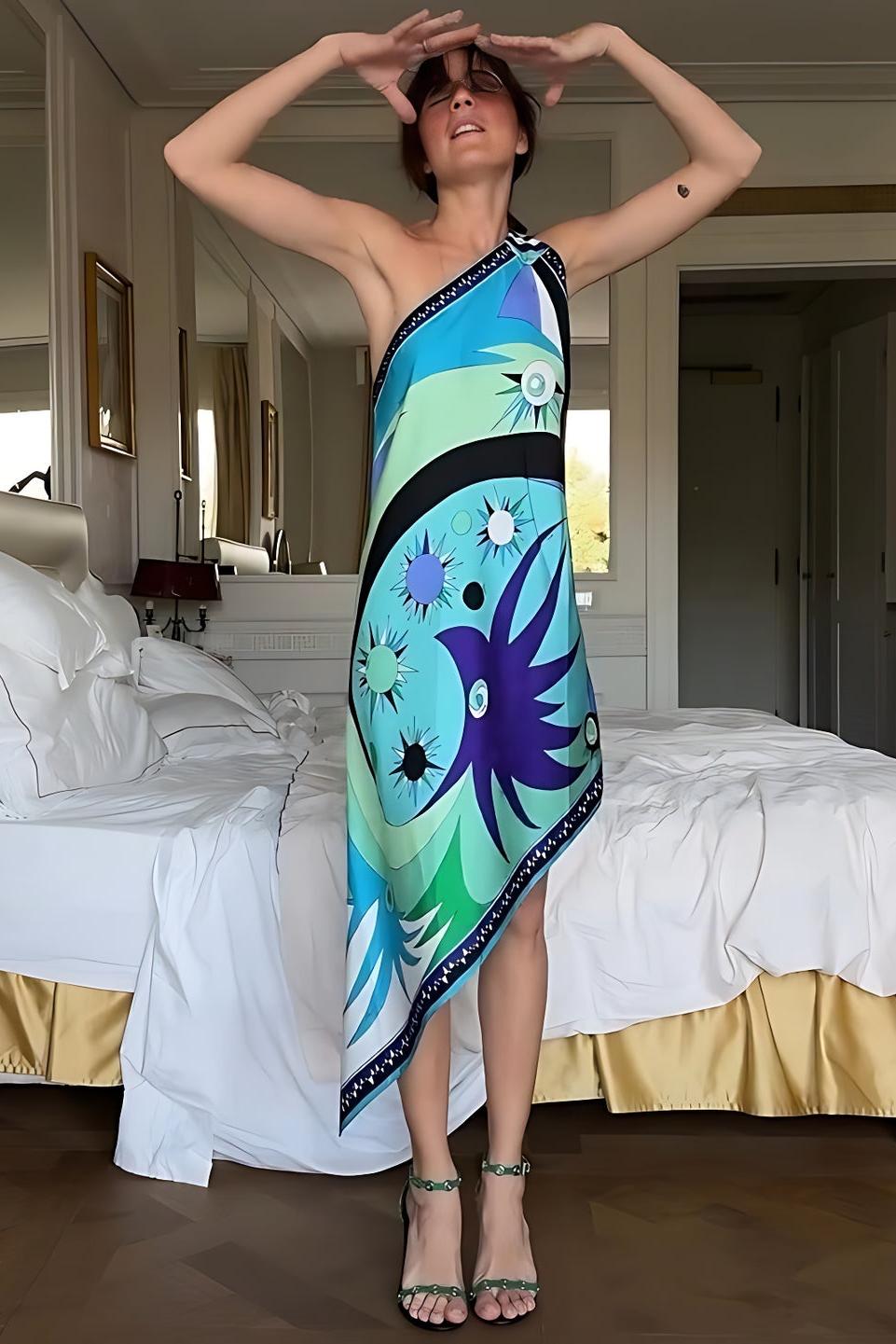 asymmetric print midi dress Donna Karan New York Women's Crew Neck Midi Dress