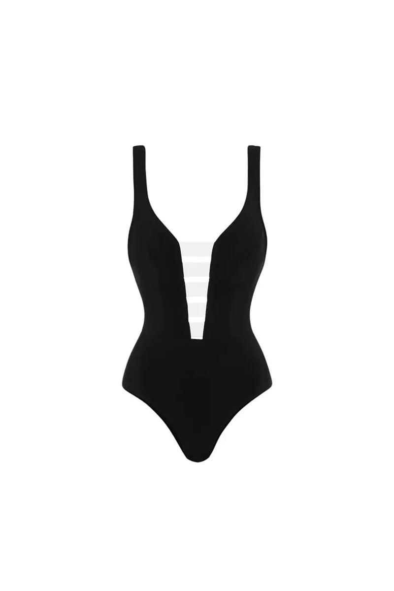 Colorblock Minimal One Piece Swimsuit Set