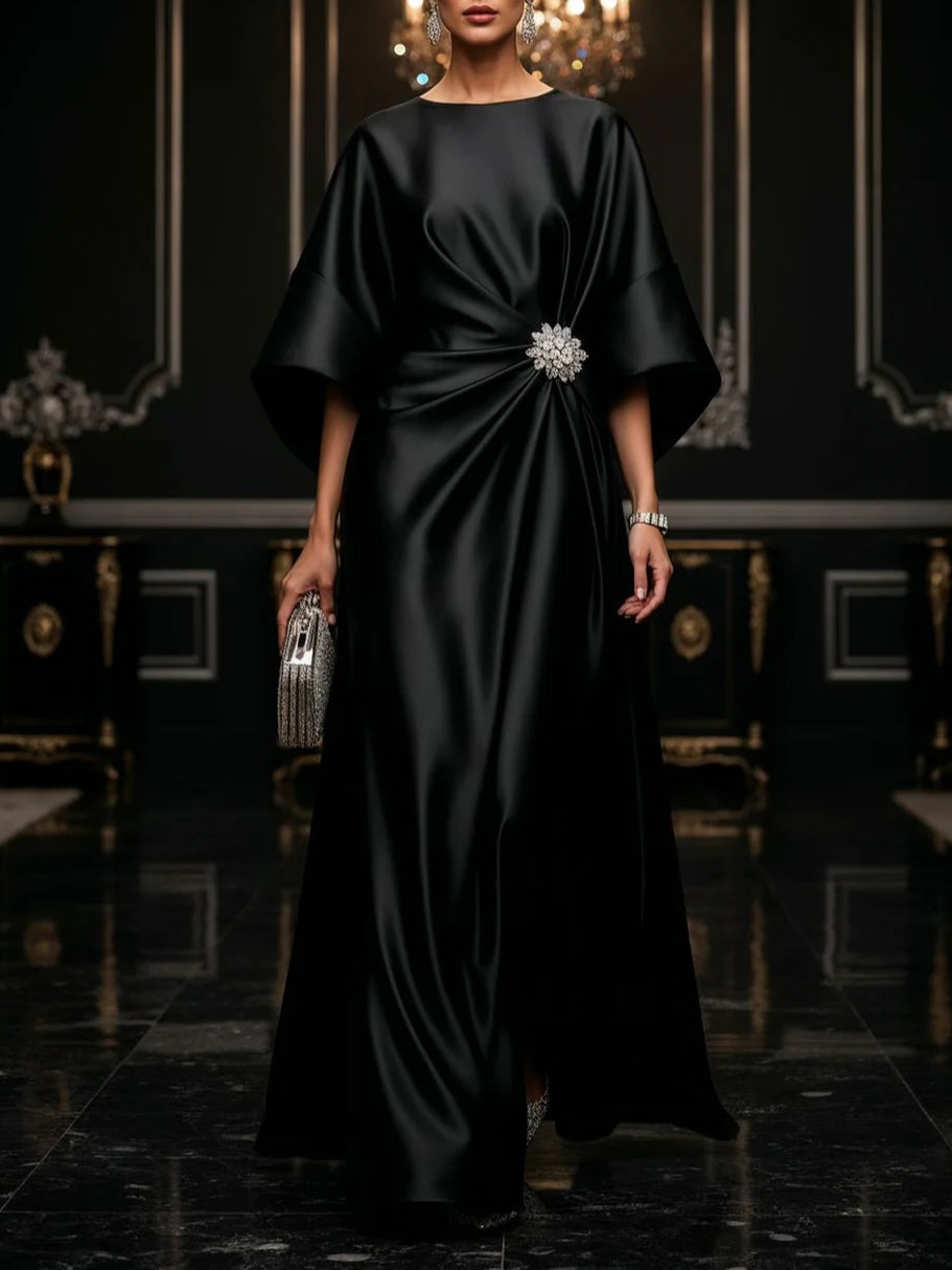 Schwaarze Luxe Satin Maxi-Kleed