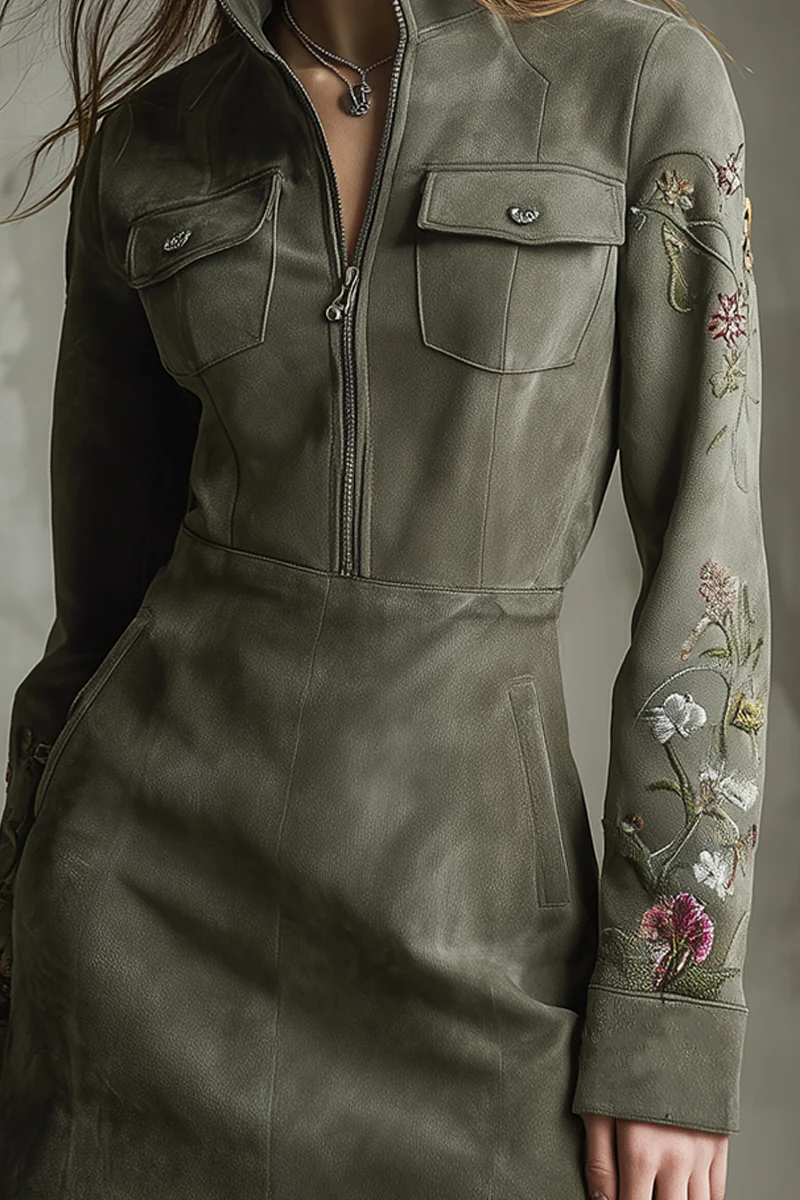 Robe mi-longue à manches courtes avec appliqués floraux Grace