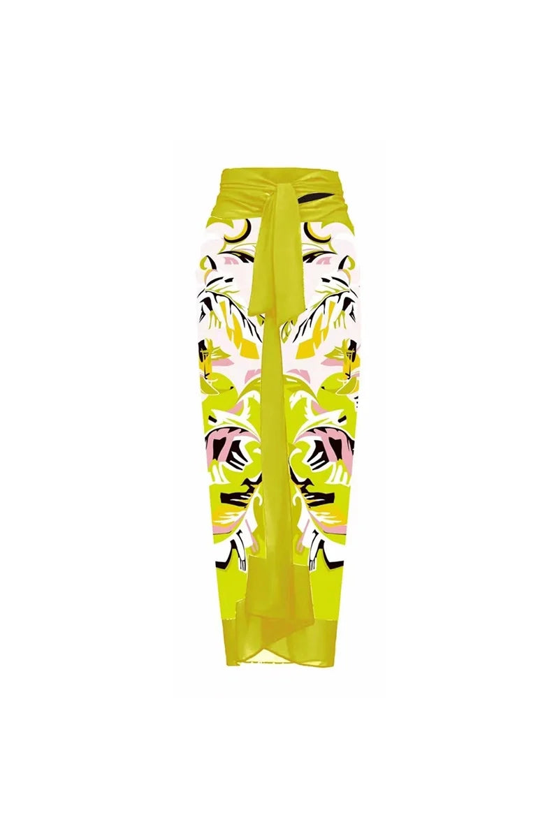 Floral Print One-Piece with 3D Yellow Flower