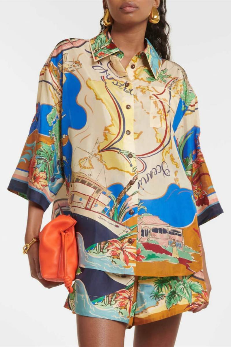 Eenzegaarteg gedréckt Taille Shorts Zwee-Stéck Set