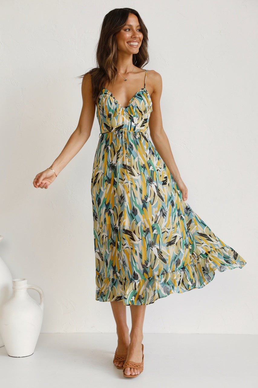 ruffle trim midi dress Adela Printed Ruffle Trim Midi Sundress