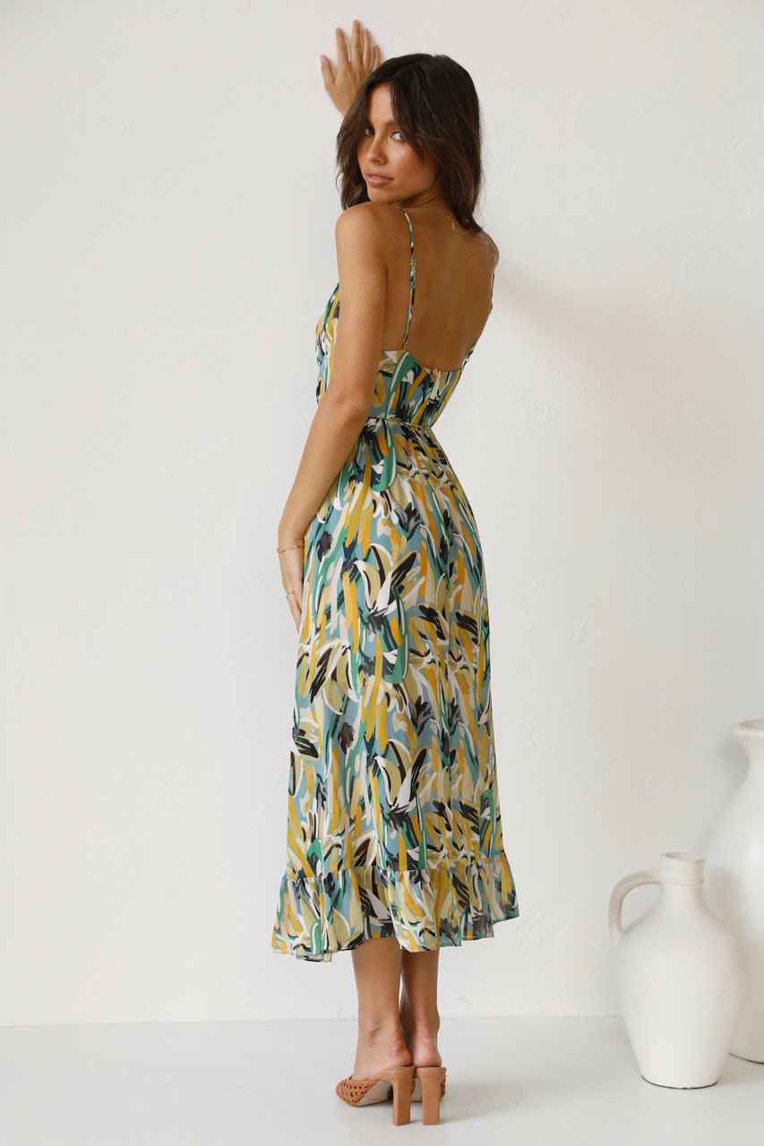 Rochie de soare midi Adela cu volane imprimate