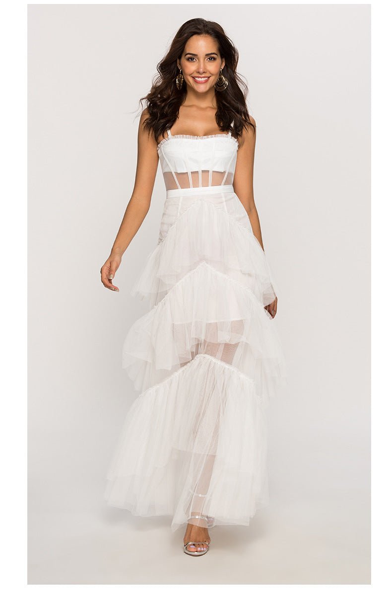 Vestido longo de malha com decote em V e corpete Arlene