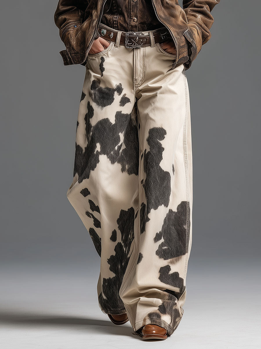 Retro a modesch Western-Stil Hosen mat Koueflecken-Muster