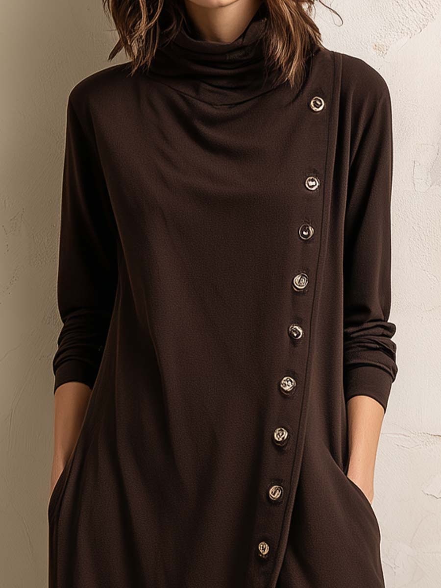 Boho-inspiréiert Midi-Kleed mat Knäppréier op der Säit