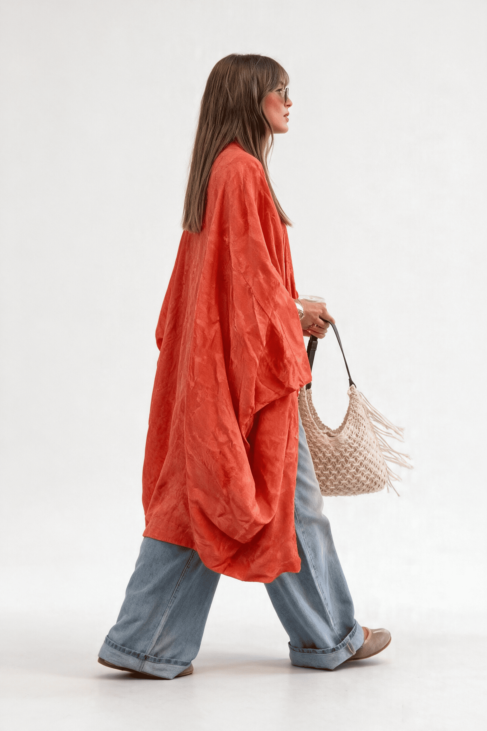 Cardigan kimono portocaliu jacquard