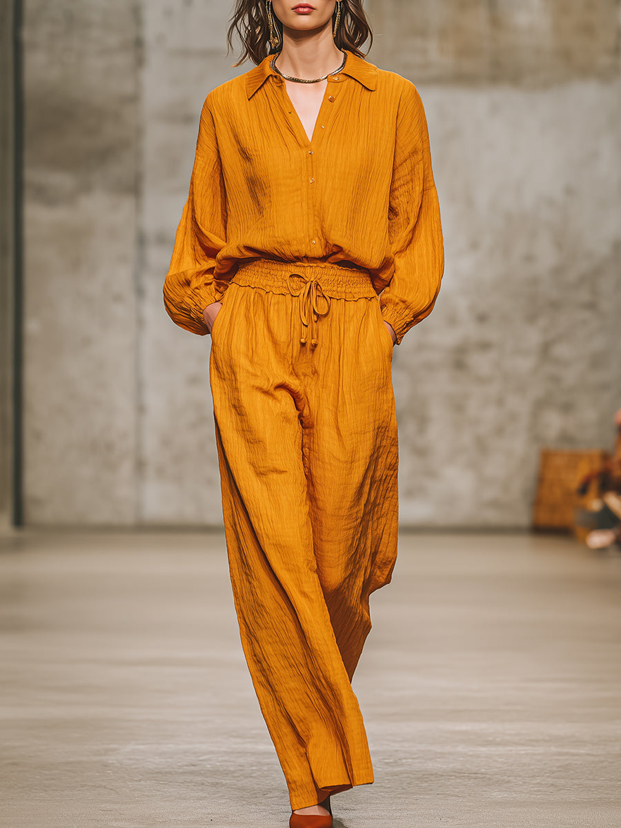 Casual retro orangefaarwege Set mat Hiem an Hosen