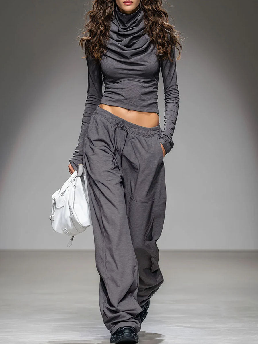 Casual Long-sleeved T-shirt And Wide-leg Pants Set