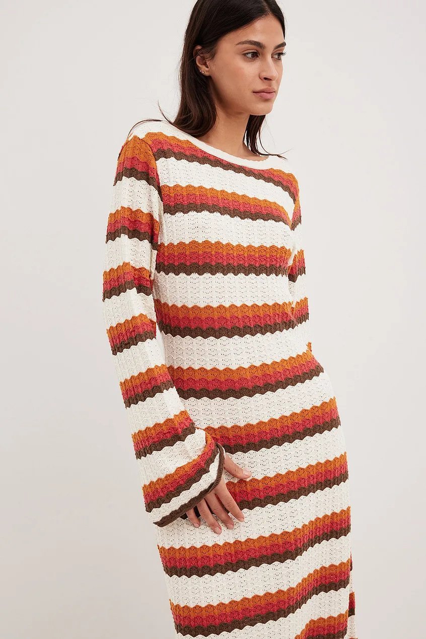 Robe longue en tricot dos nu à motif zigzag tissé Calista