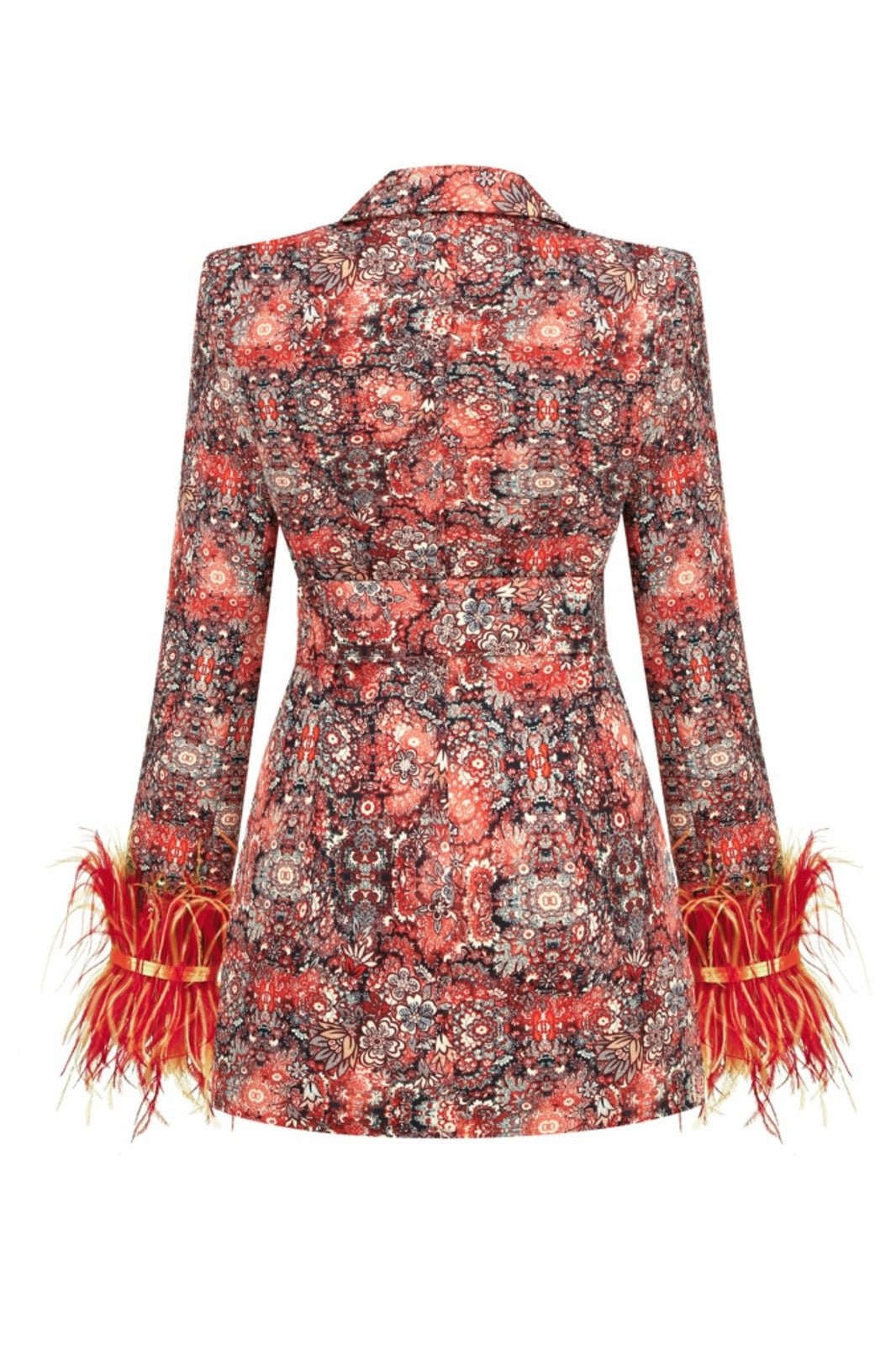 Rochie mini blazer cu curea cu pene cu imprimeu Carlin