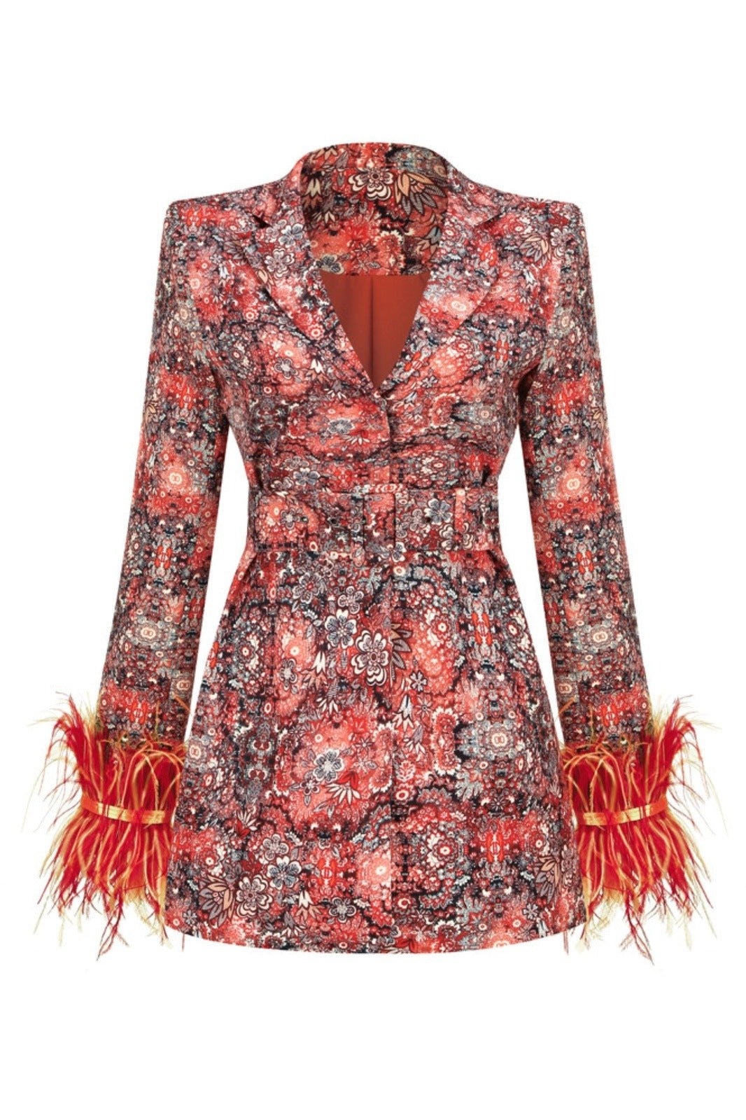 Rochie mini blazer cu curea cu pene cu imprimeu Carlin