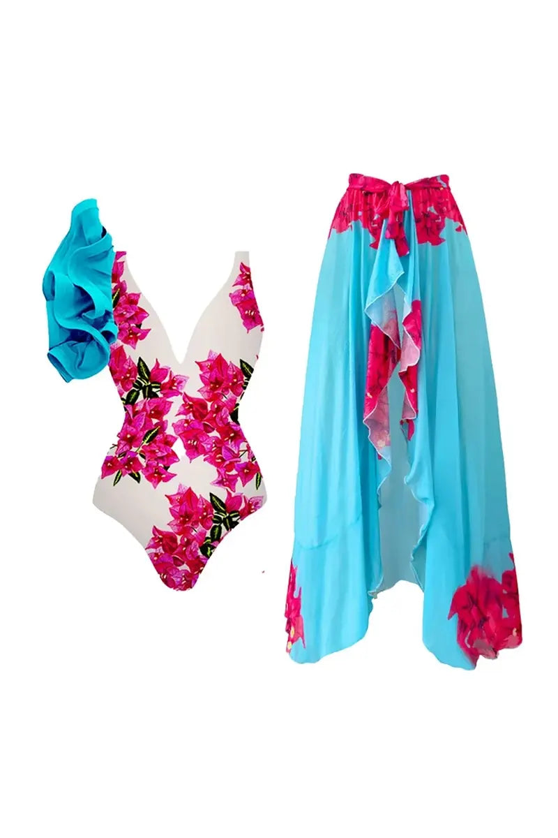 Floral Ruffle One Piece Swimwear Set