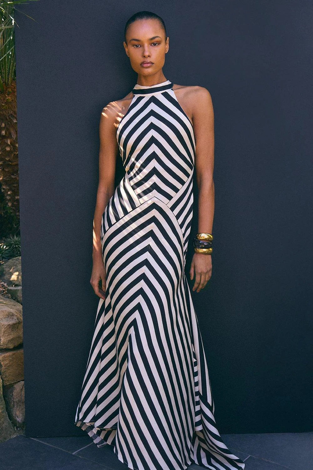 Mono Fluid Stripe Maxi Halter Dress Mono Fluid Stripe Maxi Halter Dress
