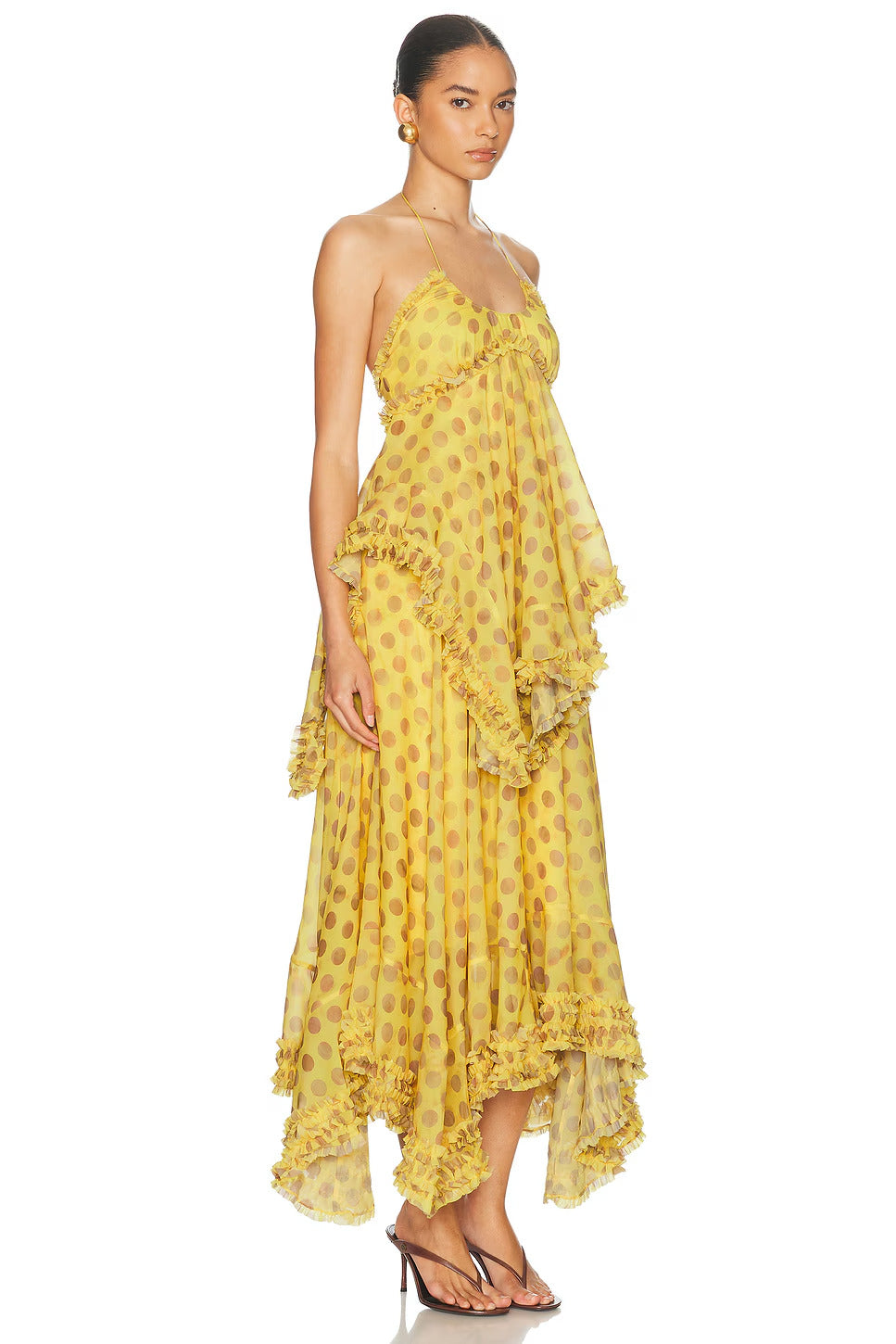 Midikleid mit Tupfenmuster und Rüschensaum