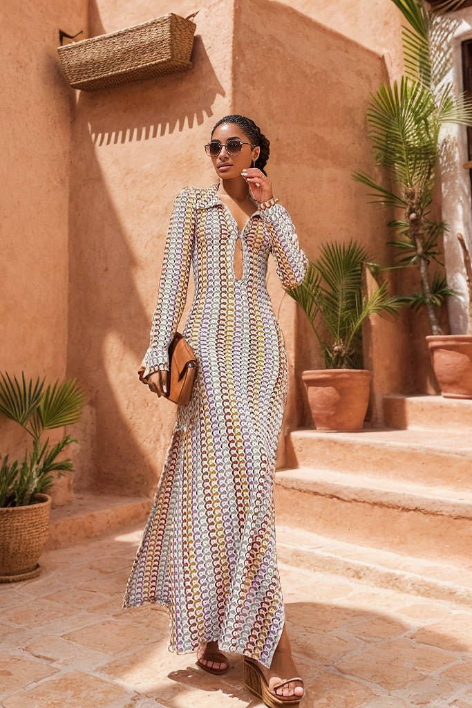 Dawn V-neck Collared Crochet Maxi Dress Dawn V-neck Collared Crochet Maxi Dress