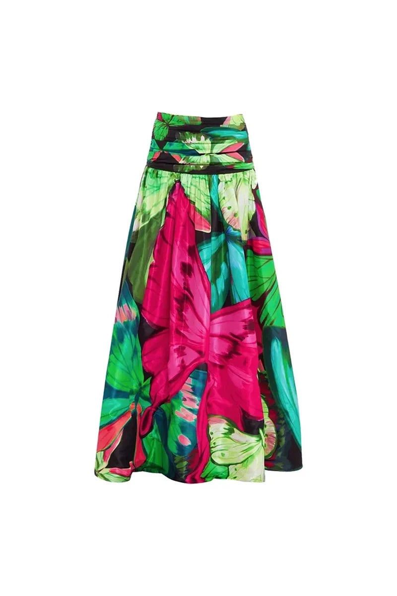 Butterfly Print Ruched Slimming Swimsuit Set