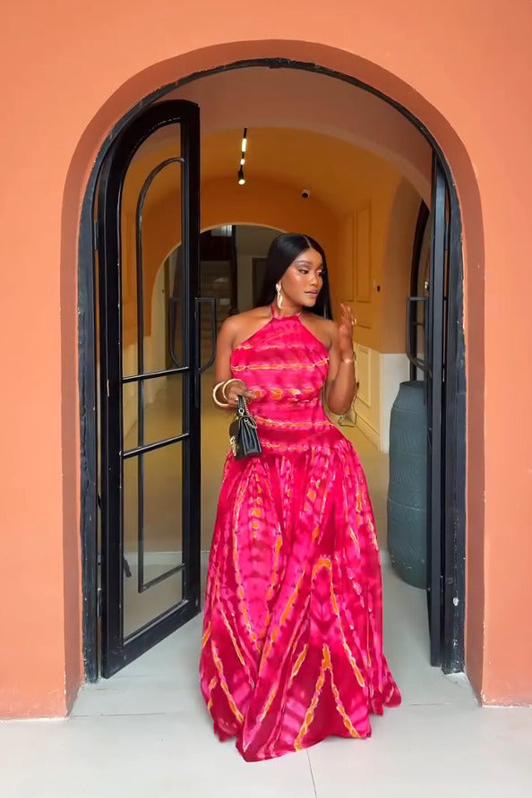 Boho-Red-Carpet Tie-Dye Maxi Dress