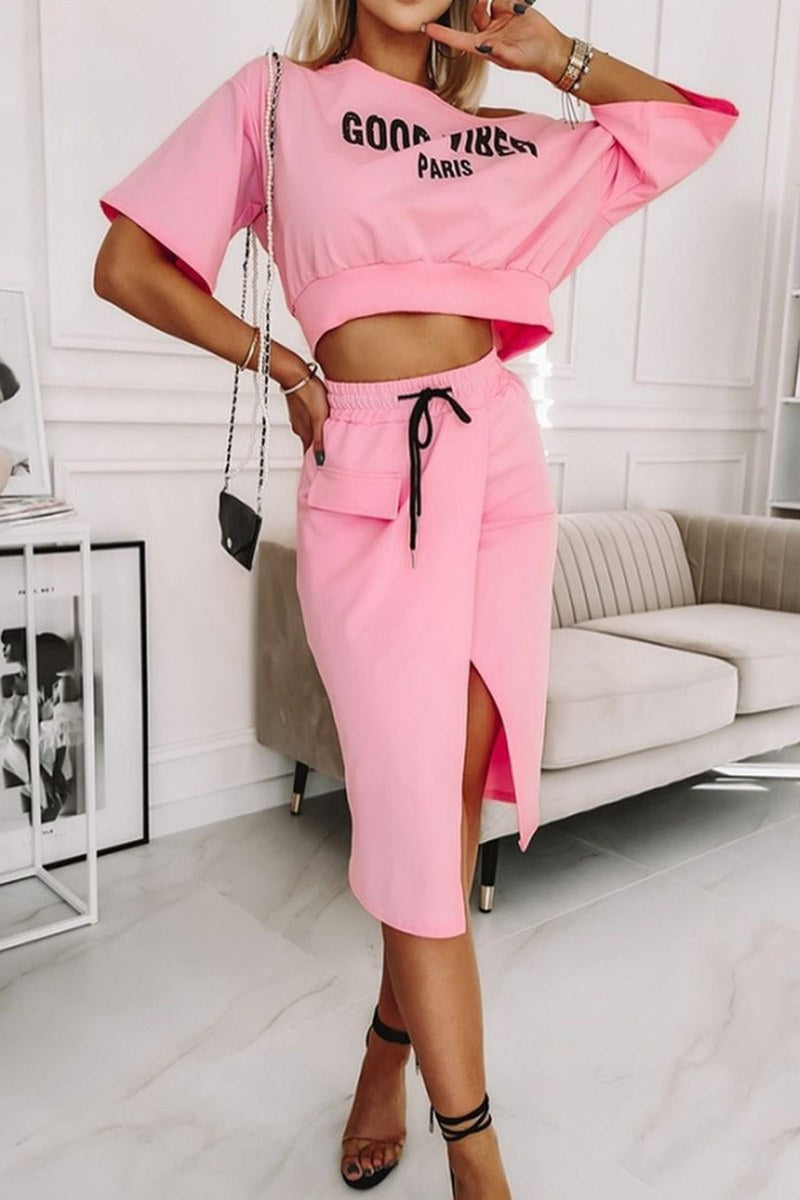 Champagne Wrap Letter Schuine Kraag Rok Set