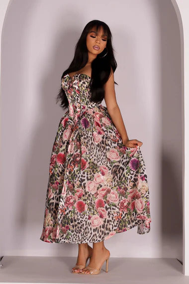 Conjunto de calças florais com mangas balonê Félice