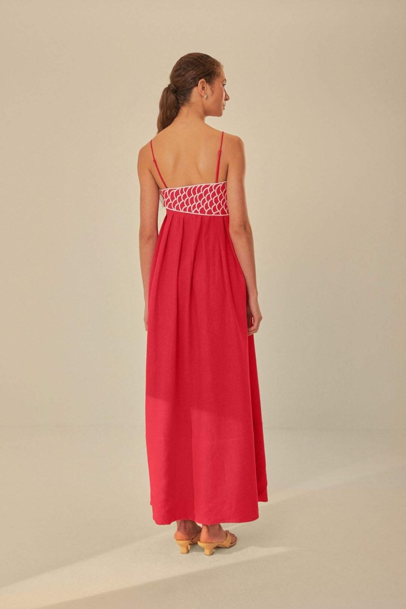 Vestido camisero largo con bordados de peces dorados de Eileen