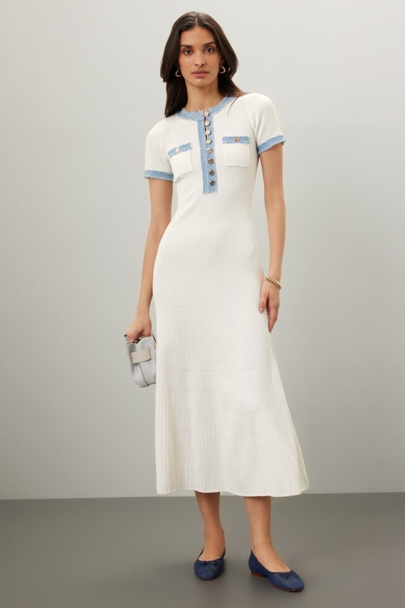 rib knit polo midi dress Grace Vertical Rib Knit Polo Midi Dress; Dark Navy S main image 1