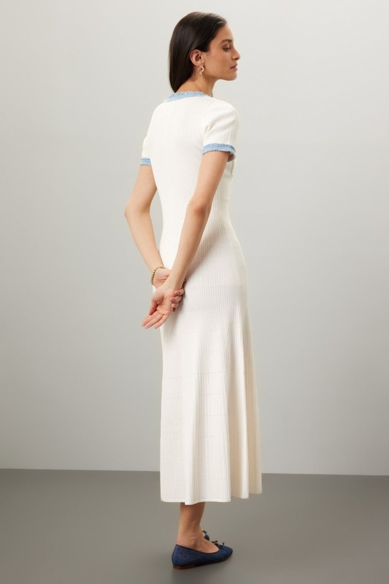 Robe chemise mi-longue en tricot à col rond Elma