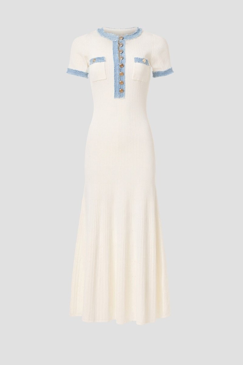 Robe chemise mi-longue en tricot à col rond Elma