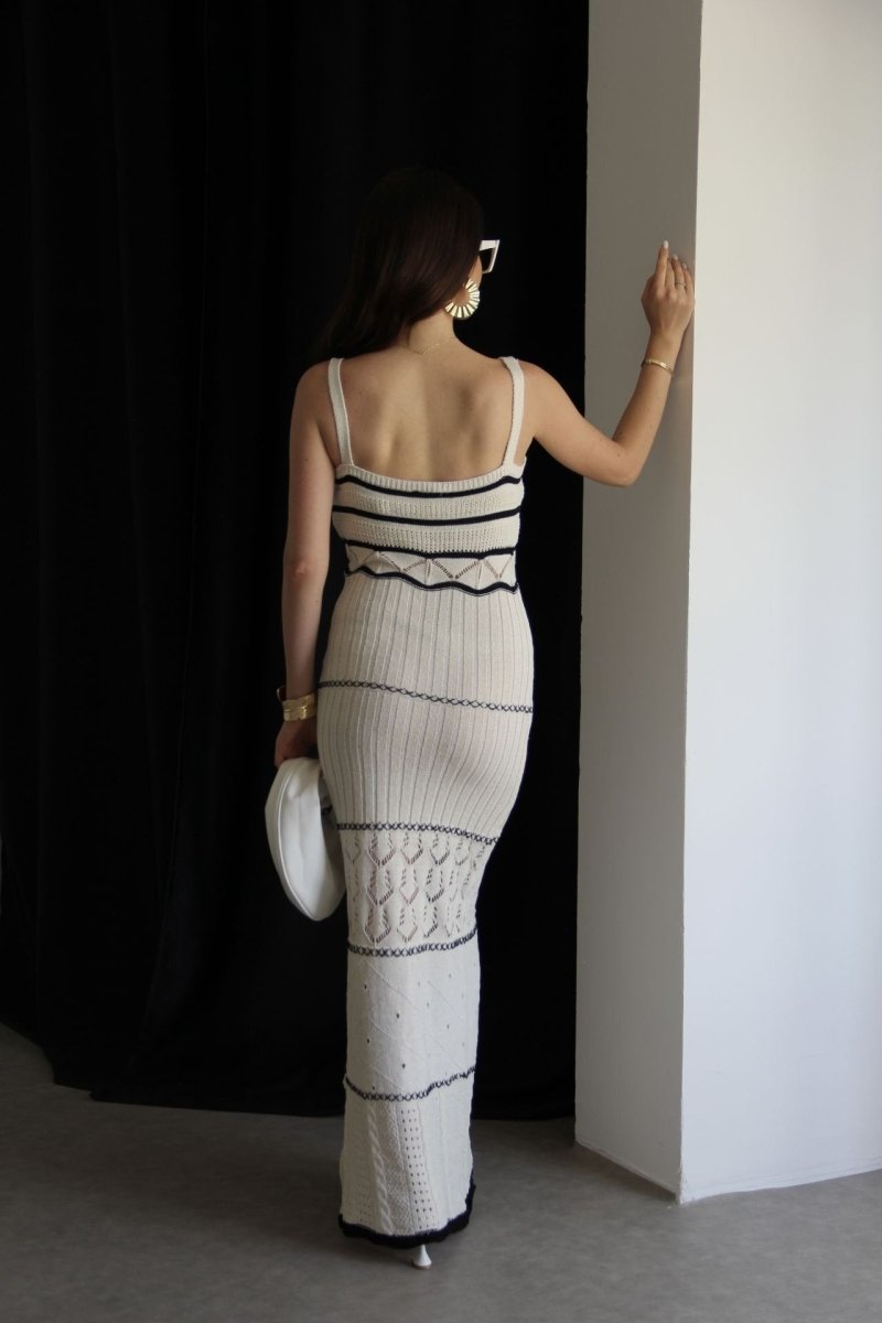 Abito lungo con spacchi traforati in maglia Esther