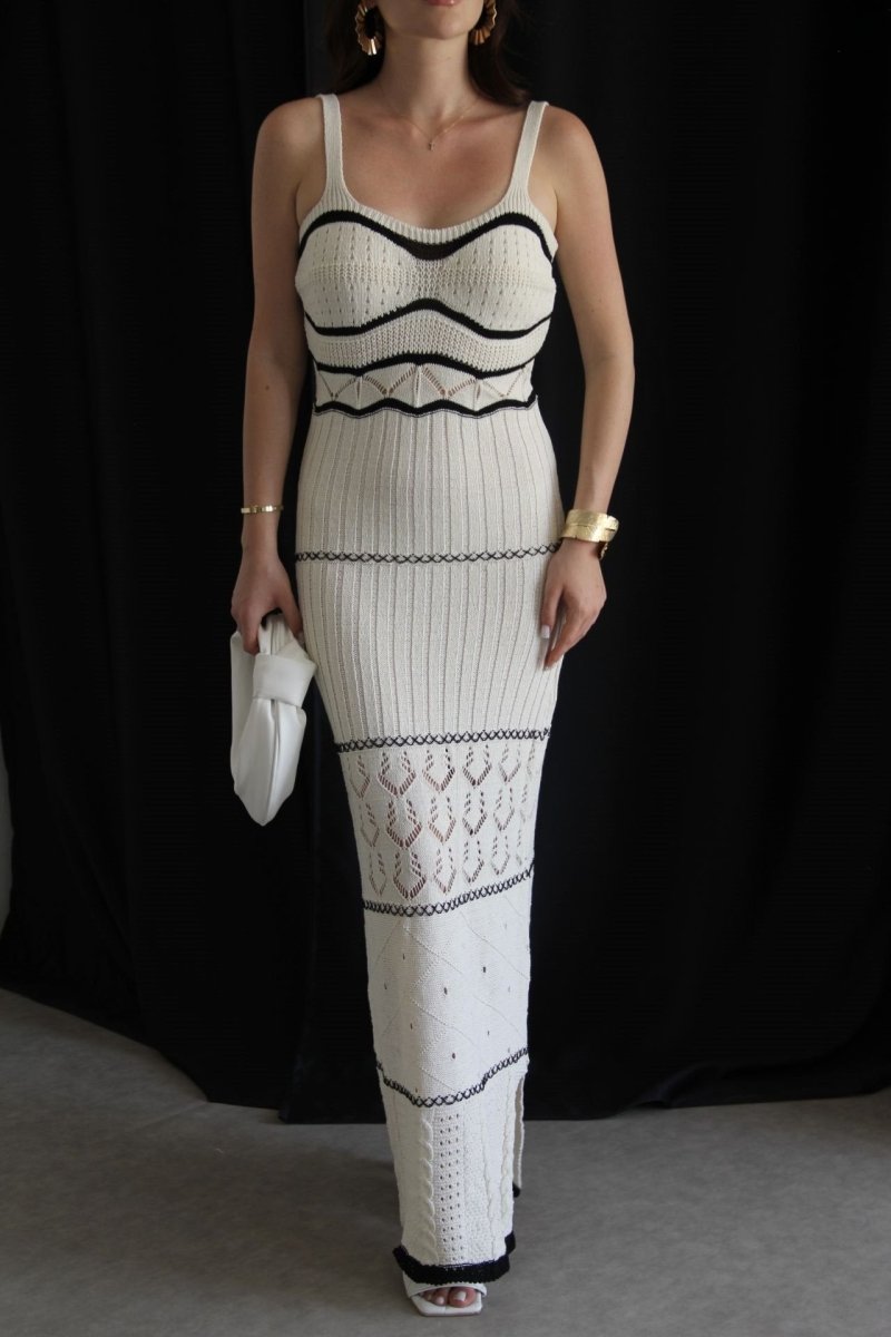 Abito lungo con spacchi traforati in maglia Esther