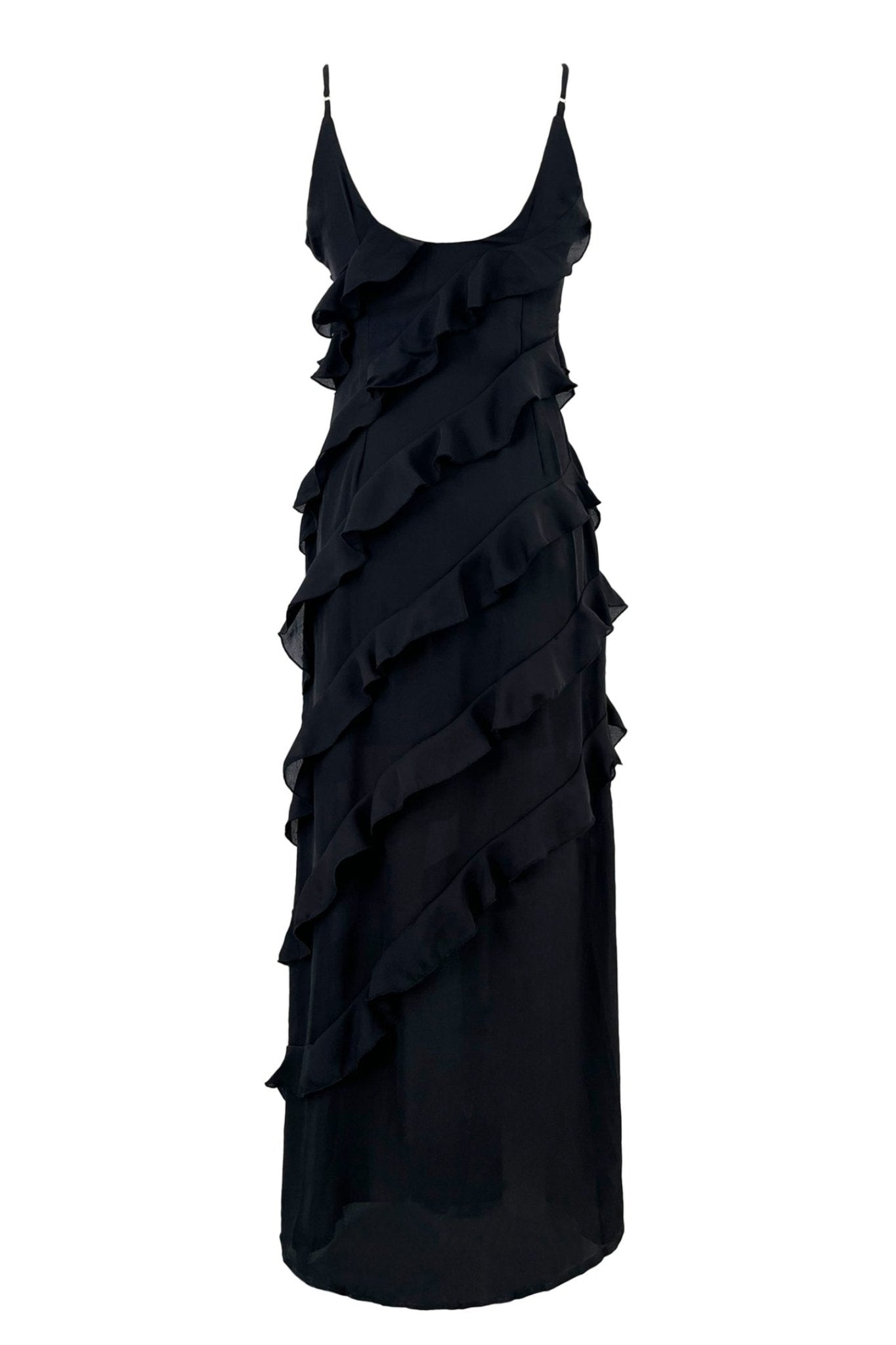 Abito lungo sottoveste in chiffon con volant Eve